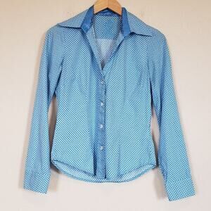 English Laundry Mini Daisy Button Down Shirt Women's 2 Light Blue Office Work